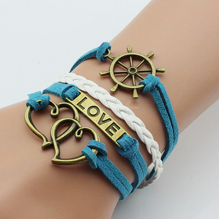 PU Leather & Hemp Cord Multi-strand Bracelets WG4AB3D-05-1