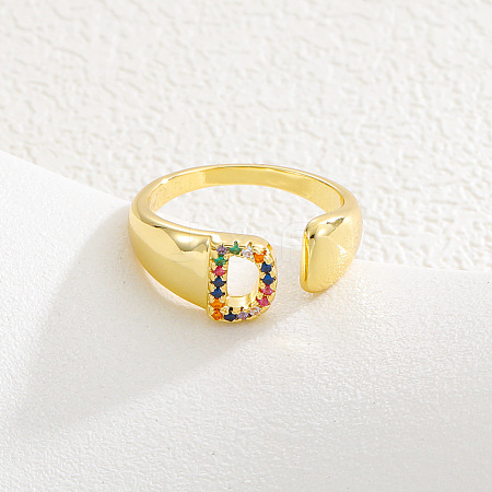 Brass Micro Pave Colorful Cubic Zirconia Cuff Open Rings FS-WG163C1-04-1