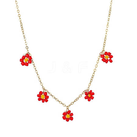 Glass Seed Bead Flower Bib Pendant Necklaces PW-WGC3FE4-07-1