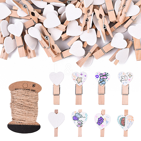 100Pcs 2 Styles Spray Painted Wooden Craft Pegs Clips DIY-YW0017-36-1