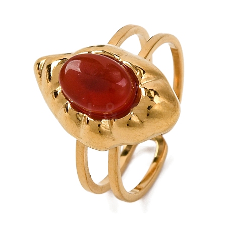 Oval Natural Carnelian Finger Rings RJEW-Q822-18G-02-1