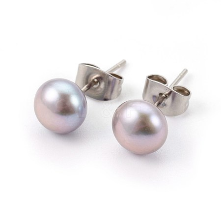 Natural Pearl Beads Ear Studs EJEW-JE02880-01-1