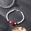 Shell Pearl & Synthetic Coral Beads Bracelets for Women BJEW-TA00678-1