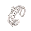 Bowknot Brass Micro Pave Clear Cubic Zirconia Double Layer Open Cuff Rings for Women RJEW-P124-02P-2