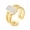 Rectangle Rack Plating Brass Micro Pave Cubic Zirconia Open Cuff Rings for Women RJEW-M022-31G-1