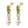 Round Brass Micro Pave Cubic Zirconia Dangle Stud Earrings EJEW-L311-01G-02-4