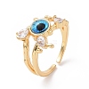 Resin Eye Open Cuff Ring with Clear Cubic Zirconia RJEW-P032-03G-2