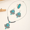 Bohemian Style Fan Alloy & Synthetic Turquoise Earrings & Necklaces & Cuff Sets WG86A2C-07-1