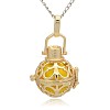 Golden Tone Brass Hollow Round Cage Pendants KK-J235-08G-1