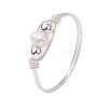 Copper Wire Wrapped Natural Cultured Freshwater Pearl Beads Finger Rings for Women RJEW-JR00775-02-1