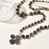 Saint Patrick's Day Natural Indian Agate Clover Pendant Round Beaded Necklaces with Brall Heart OT Clasps NJEW-G202-02G-01-2