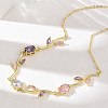 Brass Pave Cubic Zirconia Rose Flower Link Cable Chain Necklaces for Women NJEW-C121-05A-01G-2