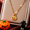 Stainless Steel Enamel Halloween Pumpkin Pendant Dapped Chain Necklaces DY1462-1