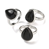 Natural Obsidian Teardrop Adjustable Rings RJEW-K371-08S-08-1