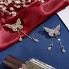 2Pcs 2 Colors Hollow Butterfly Zinc Alloy Crystal Rhinestone Teardrop Tassel Brooches JEWB-LP0001-01-3