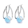 304 Stainless Steel & Plastic Imitation Pearl Oval with Ball Hoop Earrings for Women EJEW-C096-13P-01-1