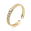 Clear Cubic Zirconia Curb Chain Shape Open Cuff Bangle BJEW-A123-06G-3