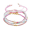4Pcs 4 Styles Natural Gemstone Round Beaded Bracelets & Glass Seed Beads Adjustable Bracelets & Glass Round Beaded Charm Bracelets Set for Women EV4256-2-5
