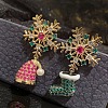 Christmas Alloy Rhinestone Dangle Stud Earrings EJEW-F399-01G-1