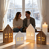 4Pcs 4 Styles Miniature Wood House Sculpture Display Decorations DJEW-GA0001-97-4