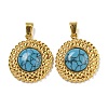 Ion Plating(IP) 304 Stainless Steel Pave Synthetic Turquoise Pendants STAS-U024-15G-02-1