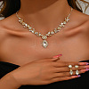 Horse Eye Brass Rhinestone Cup Chains Pendant Necklaces & Stud Dangle Earrings Sets FS-WGAAA30-09-1