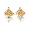 Brass Clear Cubic Zirconia Rhombus Tree of Life Connector Charms KK-B137-17G-2