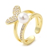 Rack Plating Brass Heart Open Cuff Ring with Cubic Zirconia RJEW-M151-03G-3