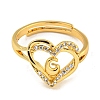 Heart with Letter Rack Plating Brass Micro Pave Clear Cubic Zirconia Adjustable Rings for Women RJEW-I105-01G-G-2