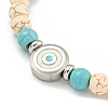 Evil Eye 304 Stainless Steel & Two Tone Synthetic Turquoise Round Beaded Bracelets for Women BJEW-G717-08P-2