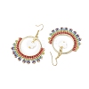 Butterfly & Ring Freshwater Shell & Glass Seed Beads Dangle Earrings EJEW-MZ00163-4