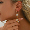 201 Stainless Steel Daisy Tassel Hoop Earrings DC3639-1