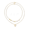 Natural Cultured Freshwater Pearl Rice Beads Brass Heart with Letter Pendant Paperclip Chain Double Layered Necklaces NJEW-JN05378-01-4