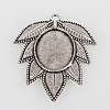 Tibetan Style Alloy Leaf Pendant Cabochon Settings TIBEP-N003-44AS-1