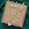 Teardrop & Flower Alloy Crystal Rhinestone Pendant Necklace & Stud Dangle Earrings & Bracelets Sets FS-WGA0F52-04-2
