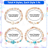 4Pcs 2 Styles Starfish & Tortoise Natural Freshwater Shell with Synthetic Turquoise Beads Stretch Bracelets for Men Women BJEW-PA0001-05-2