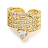 Rack Plating Brass Micro Pave Cubic Zirconia Heart Open Cuff Ring for Women RJEW-C082-06G-2