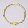 Cross Synthetic Turquoise & Round Brass Beaded Stretch Bracelets VG5379-4-1