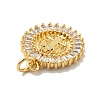 Flat Round with Saint Brass Micro Pave Clear Cubic Zirconia Pendants KK-G419-25G-4