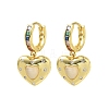 Brass Micro Pave Cubic Zirconia and Cat Eye Beads Heart Hoop Dangle Earrings KK-CBAD9DF-01G-A-2