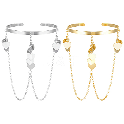 2Pcs 2 Colors Iron Upper Arm Cuff Bangles for Women AJEW-HY0002-61A-1