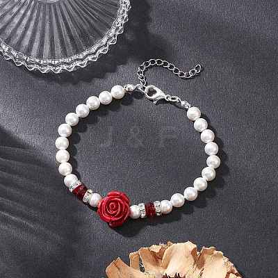 Shell Pearl & Synthetic Coral Beads Bracelets for Women BJEW-TA00678-1