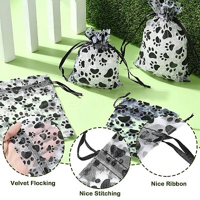 20Pcs Paw Print Organza Jewelry Drawstring Pouches ABAG-YW0001-15A-1