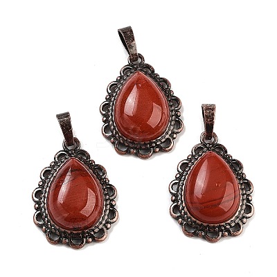Natural Red Jasper Teardrop Pendants G-K363-01R-01-1