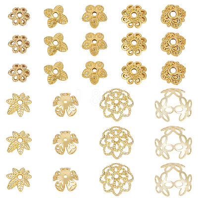 54Pcs 9 Styles Brass Bead Caps KK-TA0003-43-1