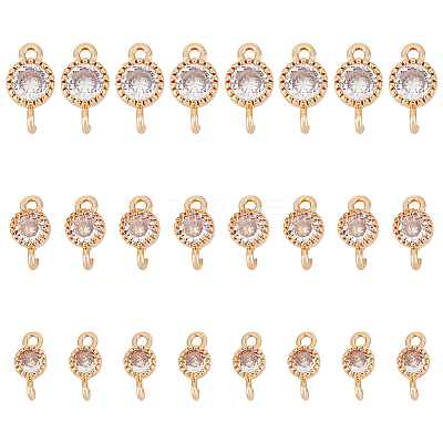 24Pcs 3 Styles Brass Pave Clear Cubic Zirconia Connector Charms KK-FH0006-33-1
