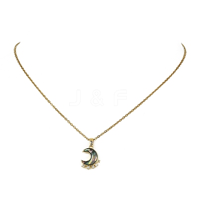 2Pcs 2 Styles Natural Paua Shell with Brass Micro Pave Clear Cubic Zirconia Pendant Necklaces NJEW-JN06078-1
