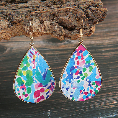Imitation Leather Teardrop Dangle Earrings FS-WG4D344-01-1