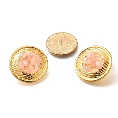 304 Stainless Steel Natural Rose Quartz Stud Earrings EJEW-R012-02G-01-1