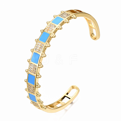Brass Micro Pave Clear Cubic Zirconia Cuff Bangles BJEW-N302-006B-NF-1
